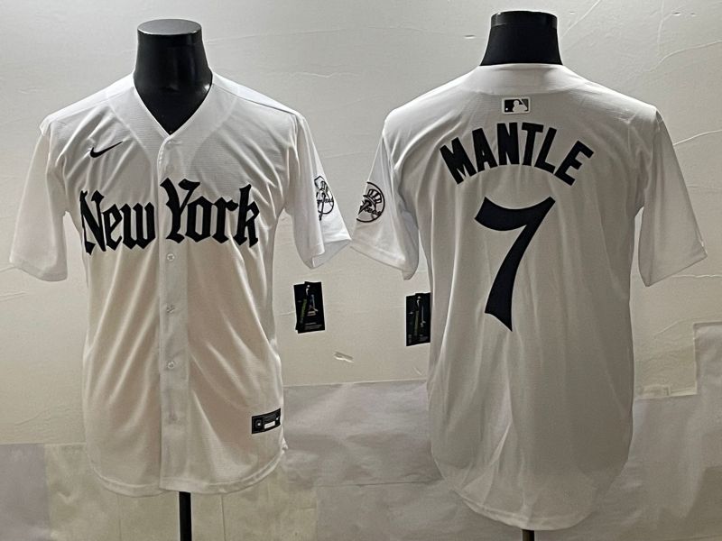 Men 2025 New York Yankees #7 Mantle White Five generations Joint Name Nike MLB Jersey style 1->new york yankees->MLB Jersey